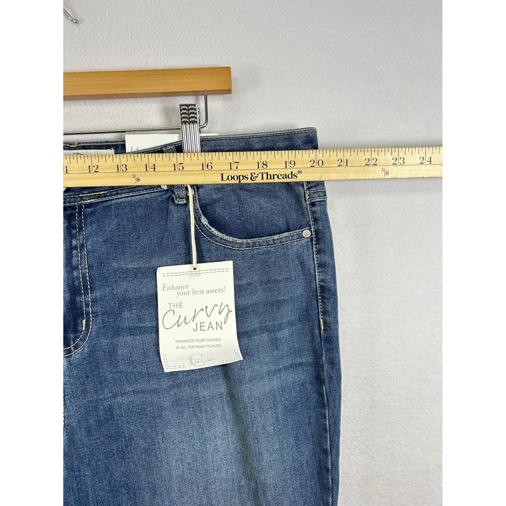 C Denim Est 1946 Curvy Jeans Womens 14 Blue New Studded Floral Raw Hem Mid Rise - Picture 6 of 10